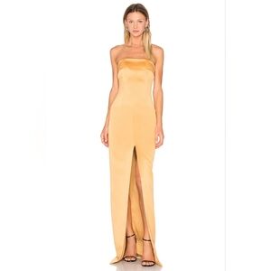 B5. NWT SOLACE LONDON MEDINE STRAPLESS MAXI DRESS IN TAN